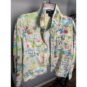 SML Sport Women's XL Coastal Scenic Print Cotton Jacket Art to Wear